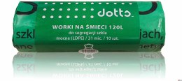 Worki na śmieci 120l 10szt., DOTTS, do segregacji szkła, NADRUK, mocne (LDPE), 31mic., zielone