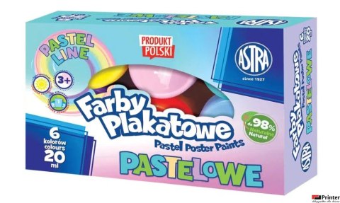 Farby plakatowe pastelowe Astra 6 kolorów - 20 ml, 301121001 Farby plakatowe pastelowe Astra 6 kolorów - 20 ml, 301121001