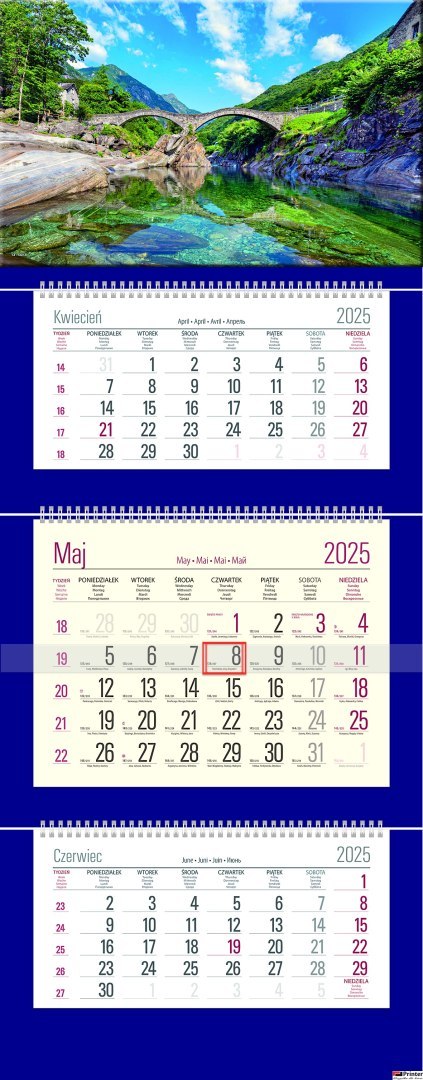 Kalendarz Trójdzielny z główką (T12) MOST - granat 2025 TELEGRAPH Kalendarz Trójdzielny z główką (T12) MOST - granat 2025 TELEGRAPH