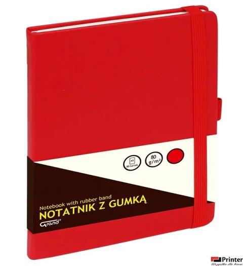 Notatnik GRAND z gumką A5/80 kartek, 80g/kratka, okładka czerwona, 150-1382 Notatnik GRAND z gumką A5/80 kartek, 80g/kratka, okładka czerwona, 150-1382