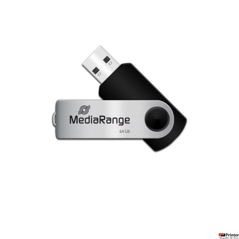 Pamięć Pendrive MediaRange 64GB USB 2.0, obracany, srebrno-czarny, MR912